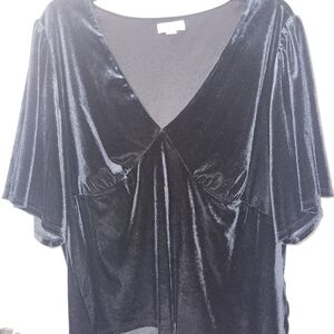 Knox Rose Black Velvet Flutter Sleeve Tie Front Top